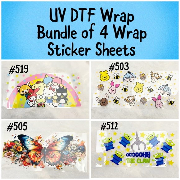 UV DTF Wrap Sticker Bundle of 4 Sheets Winnie the Pooh Toy Story Hello Kitty - Picture 1 of 5